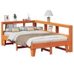 Pat cu bibliotecă fără saltea maro 135x190 cm lemn masiv de pin GartenMobel Dekor