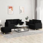 Set de canapele cu perne, 3 piese, negru, textil GartenMobel Dekor