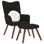 Scaun de relaxare cu taburet, negru, catifea GartenMobel Dekor