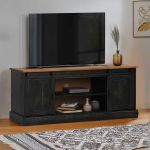 Dulap TV HALDEN 2 usi glisante negru 150x40x60 cm lemn masiv GartenMobel Dekor