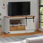 Dulap TV HALDEN cu ușă glisantă alb 110x40x60 cm lemn masiv GartenMobel Dekor