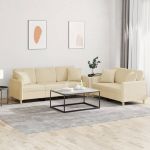 Set de canapele cu perne, 2 piese, crem, material textil GartenMobel Dekor
