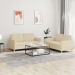 Set de canapele cu perne, 2 piese, crem, textil GartenMobel Dekor