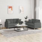 Set de canapele cu perne, 2 piese, gri închis, material textil GartenMobel Dekor