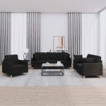 Set de canapele cu perne, 3 piese, negru, textil GartenMobel Dekor