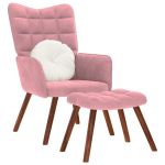 Scaun de relaxare cu taburet, roz, catifea GartenMobel Dekor