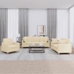 Set de canapele cu perne, 3 piese, crem, textil GartenMobel Dekor