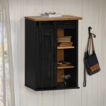 Dulap suspendat HALDEN cu ușă glisantă negru 49x22,5x70 cm pin GartenMobel Dekor