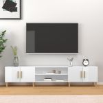Comodă TV, alb extralucios, 180x31,5x40 cm, lemn prelucrat GartenMobel Dekor