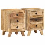 Noptiera 2 buc 37x32x50 cm Lemn masiv Mango brut GartenMobel Dekor