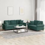 Set canapea cu perne, 2 piese, verde închis, catifea GartenMobel Dekor