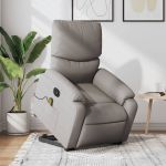 Fotoliu electric masaj rabatabil cu ridicare, gri taupe, textil GartenMobel Dekor