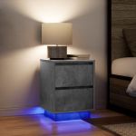 Noptiere cu lumini LED 2 buc Beton Gri 38x34x50 cm GartenMobel Dekor