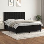 Pat box spring cu saltea, negru, 160x200 cm, catifea GartenMobel Dekor