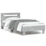 Cadru de pat cu tăblie și lumini LED, gri beton, 90x200 cm GartenMobel Dekor