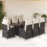 Set mobilier de grădină cu perne, 9 piese, negru, poliratan GartenMobel Dekor