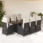 Set mobilier de grădină cu perne, 9 piese, negru, poliratan GartenMobel Dekor