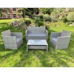 Set mobilier pentru gradina, 2 fotolii, masuta, canapea, ratan gri, perne incluse MultiMark GlobalProd