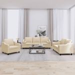 Set de canapele cu perne, 3 piese, crem, textil GartenMobel Dekor