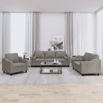 Set de canapele cu perne, 3 piese, gri taupe, textil GartenMobel Dekor