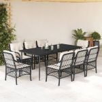 Set mobilier de grădină cu perne, 9 piese, negru, poliratan GartenMobel Dekor