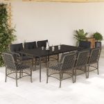 Set mobilier grădină cu perne, 9 piese, gri, poliratan GartenMobel Dekor