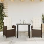 Set mobilier de grădină cu perne, 3 piese, maro, poliratan GartenMobel Dekor