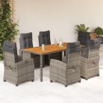 Set mobilier de grădină cu perne, 7 piese, gri, poliratan GartenMobel Dekor