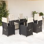 Set mobilier de grădină cu perne, 7 piese, negru, poliratan GartenMobel Dekor