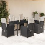 Set mobilier de grădină cu perne, 7 piese, negru, poliratan GartenMobel Dekor
