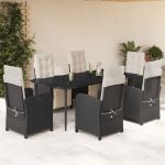 Set mobilier de grădină cu perne, 7 piese, negru, poliratan GartenMobel Dekor