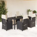 Set mobilier de grădină cu perne, 7 piese, negru, poliratan GartenMobel Dekor