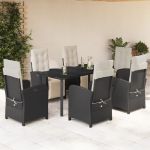 Set mobilier de grădină cu perne, 7 piese, negru, poliratan GartenMobel Dekor