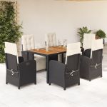 Set mobilier de grădină cu perne, 7 piese, negru, poliratan GartenMobel Dekor