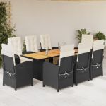 Set mobilier de grădină cu perne, 9 piese, negru, poliratan GartenMobel Dekor