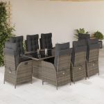 Set mobilier grădină cu perne, 9 piese, gri, poliratan GartenMobel Dekor