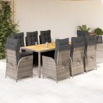 Set mobilier grădină cu perne, 9 piese, gri, poliratan GartenMobel Dekor