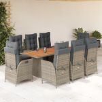 Set mobilier grădină cu perne, 9 piese, gri, poliratan GartenMobel Dekor