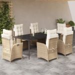 Set de masă pentru grădină, 7 piese, cu perne, bej, poliratan GartenMobel Dekor