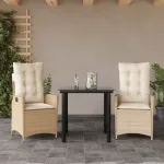 Set mobilier de grădină cu perne, 3 piese, bej, poliratan GartenMobel Dekor