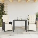 Set mobilier de grădină cu perne, 3 piese, negru, poliratan GartenMobel Dekor