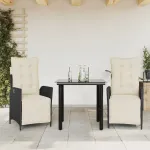 Set mobilier de grădină cu perne, 3 piese, negru, poliratan GartenMobel Dekor