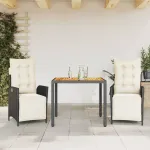 Set mobilier de grădină cu perne, 3 piese, negru, poliratan GartenMobel Dekor