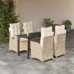 Set mobilier de grădină cu perne, 5 piese, bej, poliratan GartenMobel Dekor