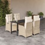 Set mobilier de grădină cu perne, 5 piese, bej, poliratan GartenMobel Dekor