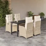 Set mobilier de grădină cu perne, 5 piese, bej, poliratan GartenMobel Dekor