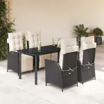 Set mobilier de grădină cu perne, 5 piese, negru, poliratan GartenMobel Dekor