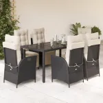 Set mobilier de grădină cu perne, 7 piese, negru, poliratan GartenMobel Dekor
