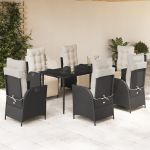 Set mobilier de grădină cu perne, 7 piese, negru, poliratan GartenMobel Dekor