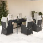 Set mobilier de grădină cu perne, 7 piese, negru, poliratan GartenMobel Dekor